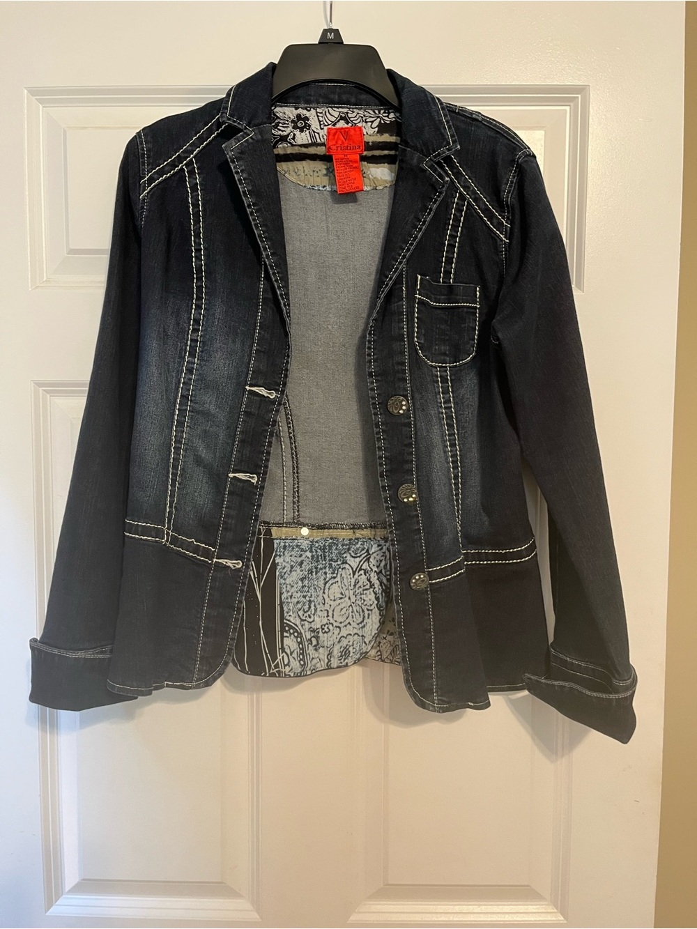 Christina Dark blue denim Jacket with White Contrast Stitching